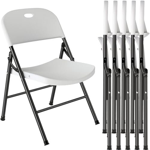 6er Set Gartenstuhl, Strapazierfähig Stühle mit verstärktem Stahlgestell für Hochzeit, Party, Camping, Treffen, Balkon und Garten, Weiß Gartenstühle Stapelbar, Gartenstuhl bis 150 kg Belastbar