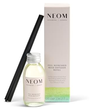NEOM Feel Refreshed Reed Diffuser Refill, 100ml I Sicilian lemon and fresh basil I 100% natural fragrances for 12 weeks I Pure essential oils I Energising