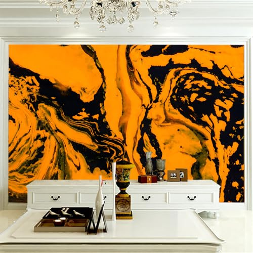 LUPAXA 3D Wall Mural Wallpaper 80'S Orange Black Marble 200x150cm，Modern Abstract Smudge Wall Mural Silk Wall Decor Art for Bedroom