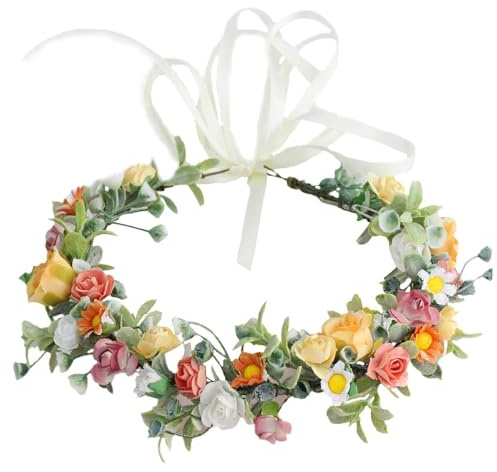 1 Stück Rose Blumen Krone, Blumen kranz Stirnband Künstliche, bunter böhmischer Brautblumen Haarkranz für Hochzeit, Party