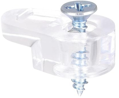 TA-VIGOR Lot de 20 clips de fixation pour verre - 20 mm x 11 mm - En plastique transparent - Avec vis - Clips de fixation pour portes et armoires - Pour panneaux de 3 à 4 mm - Pour fenêtres, étagères