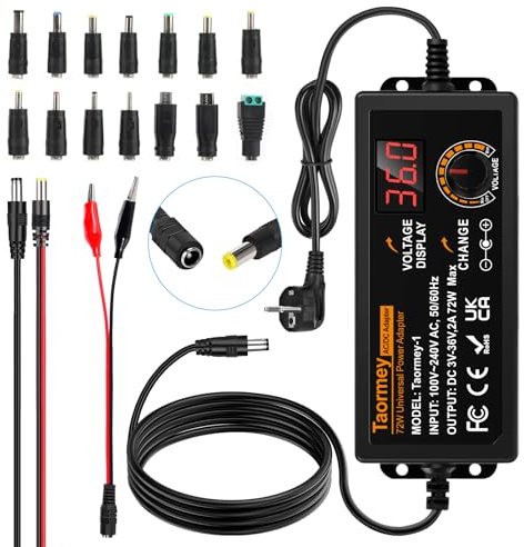Taormer 3V-36V Einstellbares Netzteil 2A 72W Verstellbarer Netzadapter | Universal Netzteiladapter 100V-240V AC/DC mit LED Spannungsanzeige.5,5x2,5mm,16Tipps für Haushaltselektronik, DC Motoren
