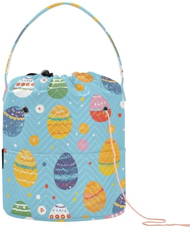 GuoChe Bunte Ostereier-Häkeltaschen, Aufbewahrungstasche, tragbare Reisetasche für Reisen, Häkeln, Strickzubehör