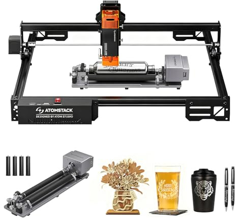 ATOMSTACK A10 PRO V2 12 W Máquina de grabado láser con rodillo giratorio R6, corte láser de punto de 0,06 mm, Cortadora Grabadora láser de alta precisión para madera metal vidrio acrílico bricolaje
