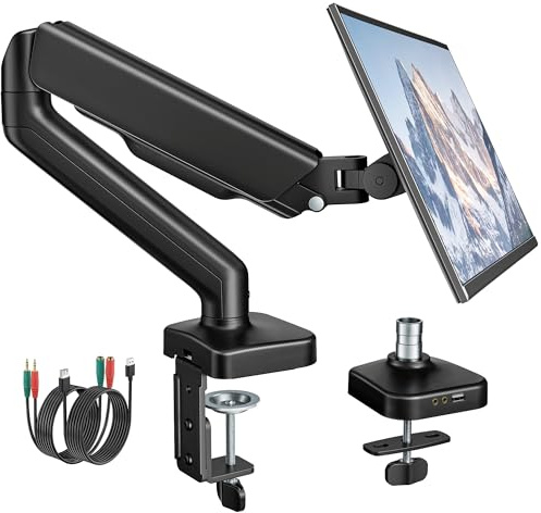 monTEK Monitor Arm for 17-32 inch up to 9kg Screen VESA 75x75/100x100mm | Gas Spring,Full Motion,Dual Arm,Smart USB Hub,508mm Extension,414mm height adjustment,Cable Management,Cable included