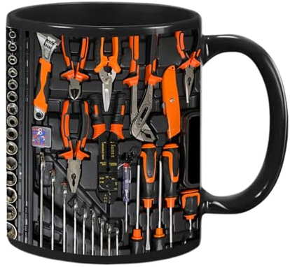Werkzeugkasten Kaffeebecher | 350ml Keramik Mechaniker Werkzeug Tasse | Neuheit Mechanic Handwerker Tasse mit Griff | Lustige Werkzeugkasten Bier Becher Geschenk für Mechaniker