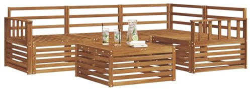 vidaXL Outdoor-Sofagarnitur 5 pcs Natur Massivholz Akazie, Outdoor-Sofa, Gartensofa, langlebige Möbel, modernes Terrassen-Set, gemütliche Lounge-Ecke