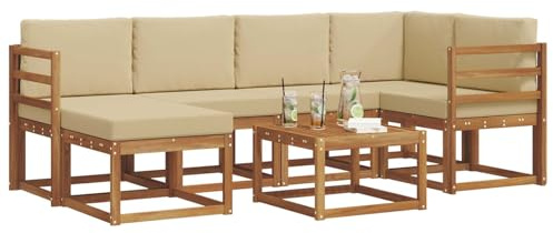 vidaXL Outdoor-Sofagarnitur mit Kissen 7 pcs Natur und Beige, Garten, modern, langlebiges Outdoor-ecksofa-Set, Patio-Lounge-möbel, terrasse-innenwohnen-Komfort