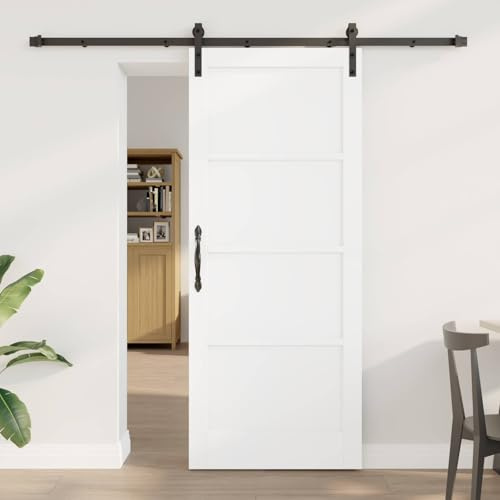 sephironlbb Porta scorrevole bianca in legno di pino massiccio 83 x 202 cm con binario in acciaio verniciato a polvere, sistema scorrevole salvaspazio, ideale per appartamento, interni, design moderno