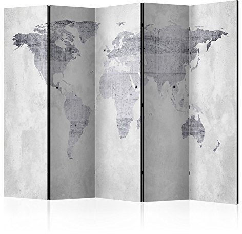 RAUMTEILER/PARAVENT B&D XXL Raumteiler Weltkarte Foto Paravent 225x172 cm beidseitig auf Vlies-Leinwand Bedruckt Trennwand Spanische Wand Sichtschutz Raumtrenner Home Office grau k-A-0015-z-c
