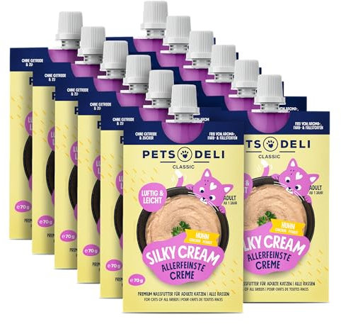 Pets Deli Nassfutter Silky Cream für Katzen mit Huhn - ohne Zucker und Getreide, 12x70g
