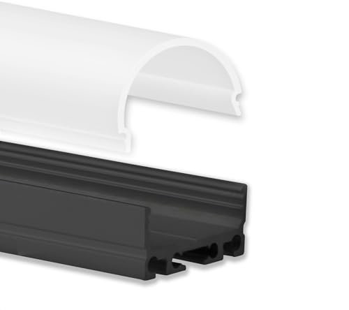 INNOVATE 2m LED Schiene - Aluminium U-Profil - Aluprofil für LED Stripes/Streifen - LED Kanal - ALU Leiste - 2000mmx26mmx12mm ALU Leiste (Schwarz, 17mm runde Abdeckung - satiniert/opal)