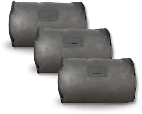 Hoesh UK Grey Single Duvet Storage Bag (Pack of 3) - Breathable Cotton Under Bed Blanket, Comforter & Quilt Holder Organizer - Zippered Underbed Duvet Holder for Bedding