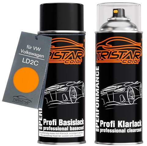 TRISTARcolor Autolack Spraydosen Set für VW/Volkswagen LD2C Magmaroange/Magma Orange Basislack Klarlack Sprühdose 400ml