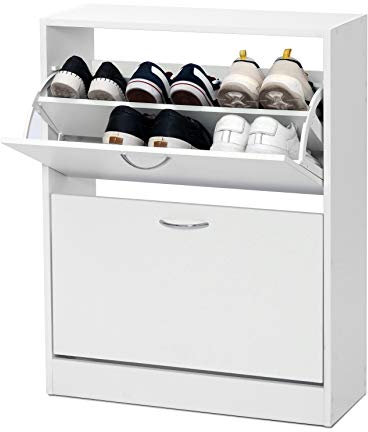 Meerveil Shoe Cabinet with 2 Drawers, 2 Tier Shoe Storage Cabinet, Modern Shoe Organizer Cupboard for Hallway Living Room, 63 x 24 x 81cm, White