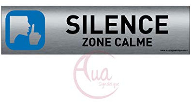 Plaque de porte aluminium brossé imprimé -Dimensions 200 x 50 mm - Double face adhésif au dos - Impression UV directement sur l'aluminium (Pas de contre collage) (silence)