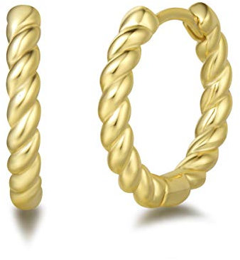 Damen Creolen Twist Klein Ohrringe aus 925 Sterling Silber mit Gelb Vergoldet Basic Minimalist Modisch Schmuck für Damen Mädchen - Durchmesser: 18 mm