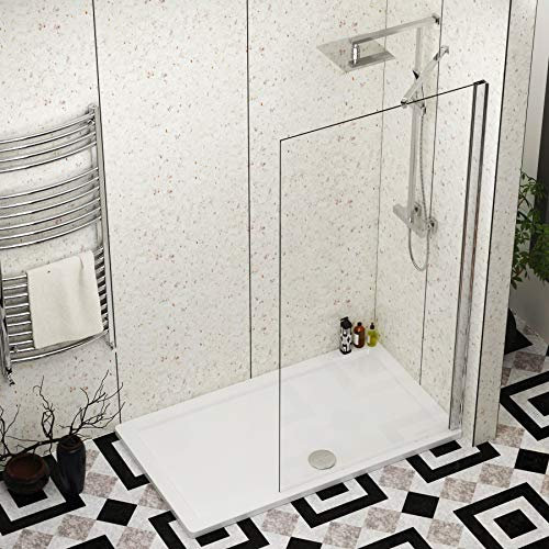 1700 x 800mm Walk in Shower Enclosure with Pearlstone Tray - 1200mm Wet Room Shower Screen Easy Clean Glass