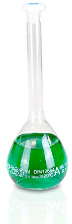 Parco Scientific C11605-2 250ml (Pack of 2) Volumetric Flask | NS 14/15 Polypropylene Stopper | Class A Borosilicate 3.3 Glass | White Graduation | Tolerance ±0.15ml