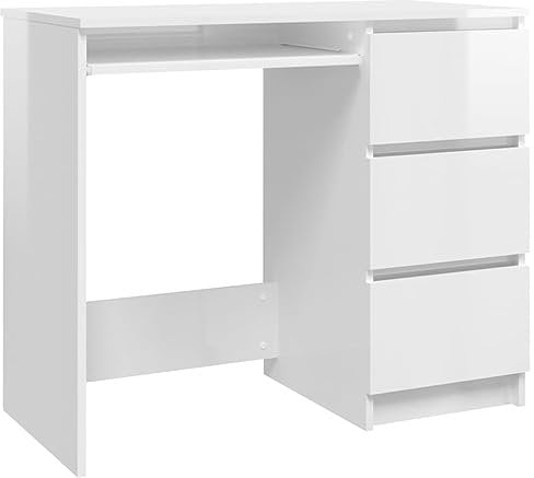 vidaXL Schreibtisch mit 3 Schubladen Computertisch Bürotisch Arbeitstisch Laptoptisch PC Tisch Büromöbel Hochglanz-Weiß 90x45x76cm Holzwerkstoff