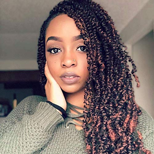 Beyond Beauty 3Packs Spring Twist Crochet Hair Ombre Colors, Bomb Twist Synthetic Braiding Hair Extensions Low Temperature (3Packs-12Inch, T1B-350)