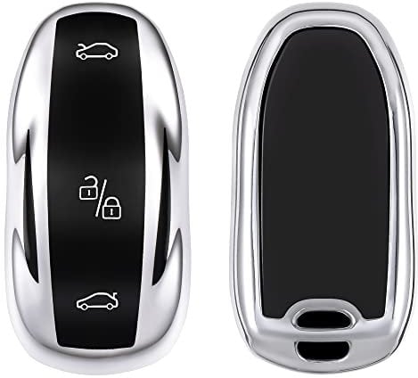 kwmobile Autoschlüssel Hülle kompatibel mit Tesla Model S Autoschlüssel - Schlüsselhülle Silikon Cover - Hochglanz Silber