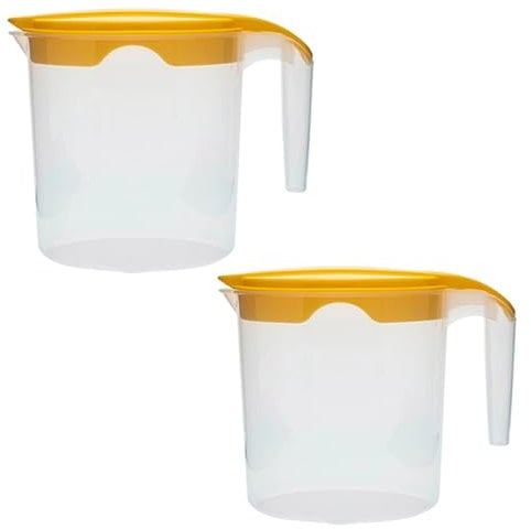 1 Liter Plastic Jug with Lid for Water Fruit Juices Milk Fridge Door Stoarge Jug (Yellow, 2)