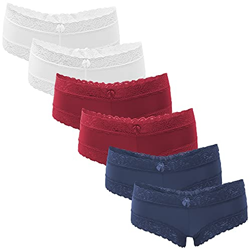 Fabio Farini 6er Pack Damen Panty Hipster verführerische Spitzendetail | Frauen Unterhosen Brazilian Slips Spitze Unterwäsche