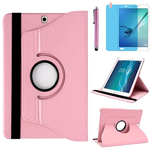Case for Samsung Galaxy Tab S2 9.7 inch (SM-T810 SM-T813 SM-T815 SM-T817 SM-T819), 360 Degree Rotating Stand Case Smart Protective Cover,With Stylus Pen,Screen Film (Pink)