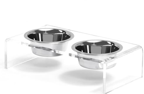 Acrylic Elevated Dog Cat Bowls Pet Feeder Double Bowl Raised Stand Comes with 4 Removable Stainless Steel Bowls. Perfect for Cats Puppies Small Dogs, 3.75 Inch