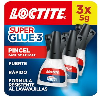 Loctite Super Glue-3 Paint Brush (3 Tubes x 5g) - Clear Glue with Brush, Universal Triple Strength Adhesive, Instant Strength and Easy Use