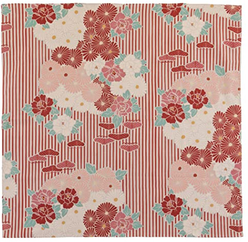 NOREN Furoshiki Wickeltuchtasche (Retro-Blumen-Rot), mittlere Größe, 70 cm, hergestellt in Japan, 100 % Baumwolle, japanisches Kimono-Design, Geschenkpapier, Tapisserie-Tasche, Tuch