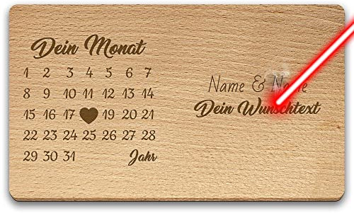 Frühstücksbrett mit Kalender selbst gestalten - Jahrestag anpassen, mit Name & Text gravieren - Geschenk für Valentinstag, Weihnachten, Geburtstag - Holzbrett Buche, personalisiert I Gravur