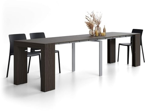 MOBILI FIVER, Table Console Extensible Evolution, 45(305) x80 cm, Noyer Américain, pour 12 Personnes, Console Extensible pour Couloir, Entrée, Salon, Made in Italy
