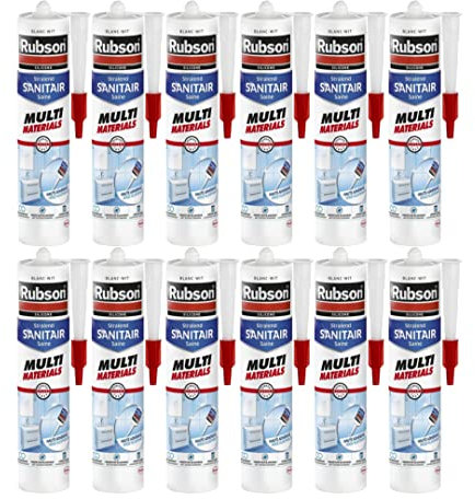 Henkel Rubson Multi sanitaire en silicone, convient pour les pièces humides, élastique durable, jusqu'à 5 ans, résistant à la moisissure, cartouche de 280 ml, couleur blanche (12