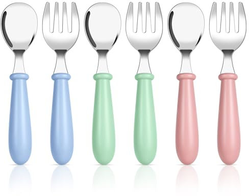 Vicloon Juego de Cucharas y Tenedores para Niños,6pcs Cubiertos Bebés,Cubiertos Infantiles Acero Inoxidable con 3 Cucharas y 3 Tenedores para Niños Pequeños