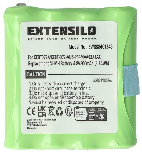 EXTENSILO Akku Ersatz für Midland BATT-4R | BATT4R, KEBT-072-A, KEBT072A für Funkgerät, Walkie Talkie (800mAh, 4,8V, NiMH)