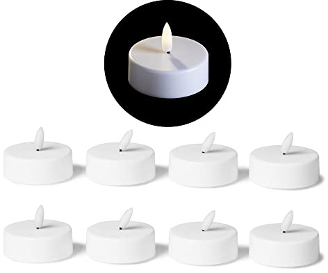 Novaliv 8X LED Teelicht Mit Timer - Warmweiß, Flackernd 3D, 6cm Durchmesser - Batterie CR2032 - Große Kerzen für Kerzenpick Auf Adventskranz
