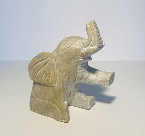 Mezzaluna Gifts Elefante indiano in pietra ollare massiccia intagliata a mano con finitura naturale