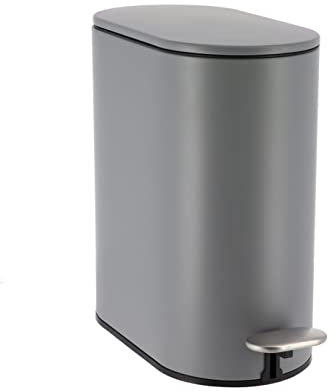 Tendance - Papelera metálica Ovalada de 5l con Freno de Pedal Acero Inoxidable - Gris