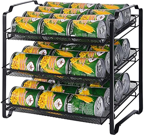 BTideas Can Organizer for Pantry, 3 Tier Stackable Can Rack Organizer, Canned Goods Organizer for Pantry, Holds Upto 36 Cans (Black)