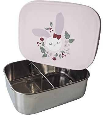 kikadu Brotdose Hase Rosé - Kindergeschirr, BPA-frei, mit niedlichen Aufdrucken, Maße 17x13x5,5cm
