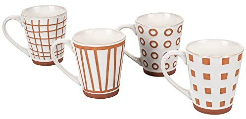 Villa d'Este Home Tivoli Set mit 4 Tassen aus Steinzeug, 369 ml, Geometry