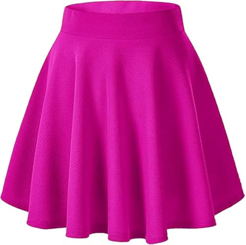 STAR FASHION Minifalda básica para mujer, básica, lisa, versátil, elástica, acampanada, casual, mini falda skater, Fucsia, Large