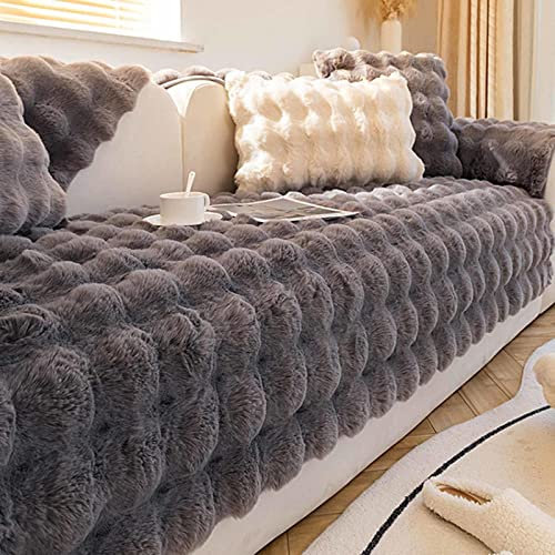MTHGH Sofabezug Kaninchen-plüsch Dicker Sofaschoner L Form rutschfeste Sofaschoner Sofaschutz Hund Wasserdicht Dekor Perim Sofa Decken Warmer Sofa Auflagen,darkgray-90x240cm