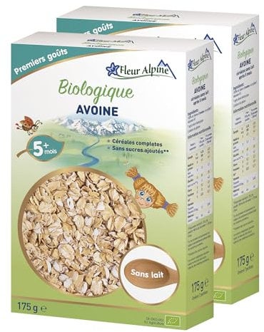 FLEUR ALPINE Bio Babybrei Hafer 2er Pack - Abendbrei Baby Haferflocken | Nahrhaftes Porridge | Einfache Zubereitung | Getreidebrei 5+ Monate ohne Zuckerzusatz | 2x7 Portionen
