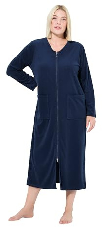 Ulla Popken Damen Bademantel, 2-wege-zipper, Frottee, Kuschelweich, Nachtblau, 74-76 EU
