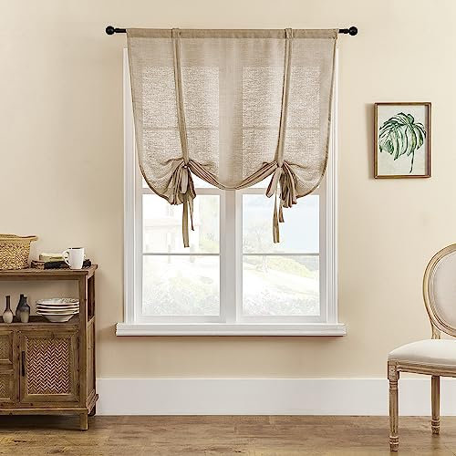 SIMPVALE 1 tenda a pacchetto in tulle con passante per bastone, in voile traslucido, per soggiorno, camera da letto, balcone, cucina, bagno, caffè chiaro, 60 x 140 cm