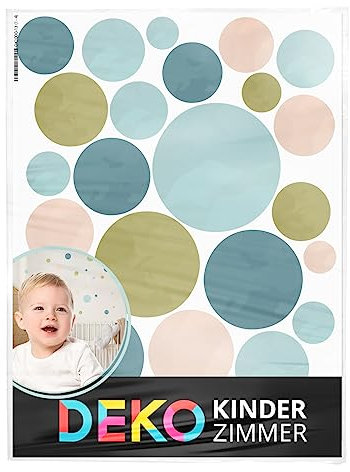 DEKO KINDERZIMMER Wandsticker Punkte Kreise für Babyzimmer 120 Stück Wandtattoo für Kinderzimmer Klebepunkte in Hellblau Beige Grün Set Wandaufkleber Dots DK1000A-13
