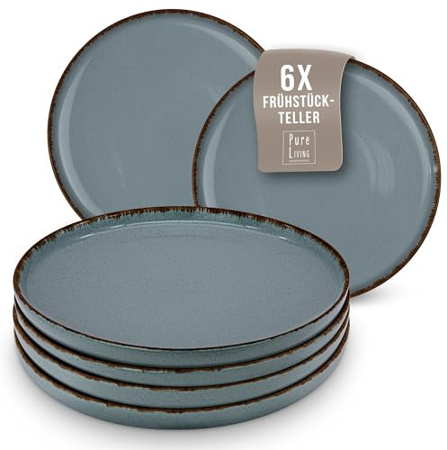 Steingut Frühstücksteller 6 Personen Rustic TESTSIEGER, Hochwertiges Landhaussttil Steingut Dessertteller Set, Kleine Teller, Salatteller - Pure Living in Salbeigrün